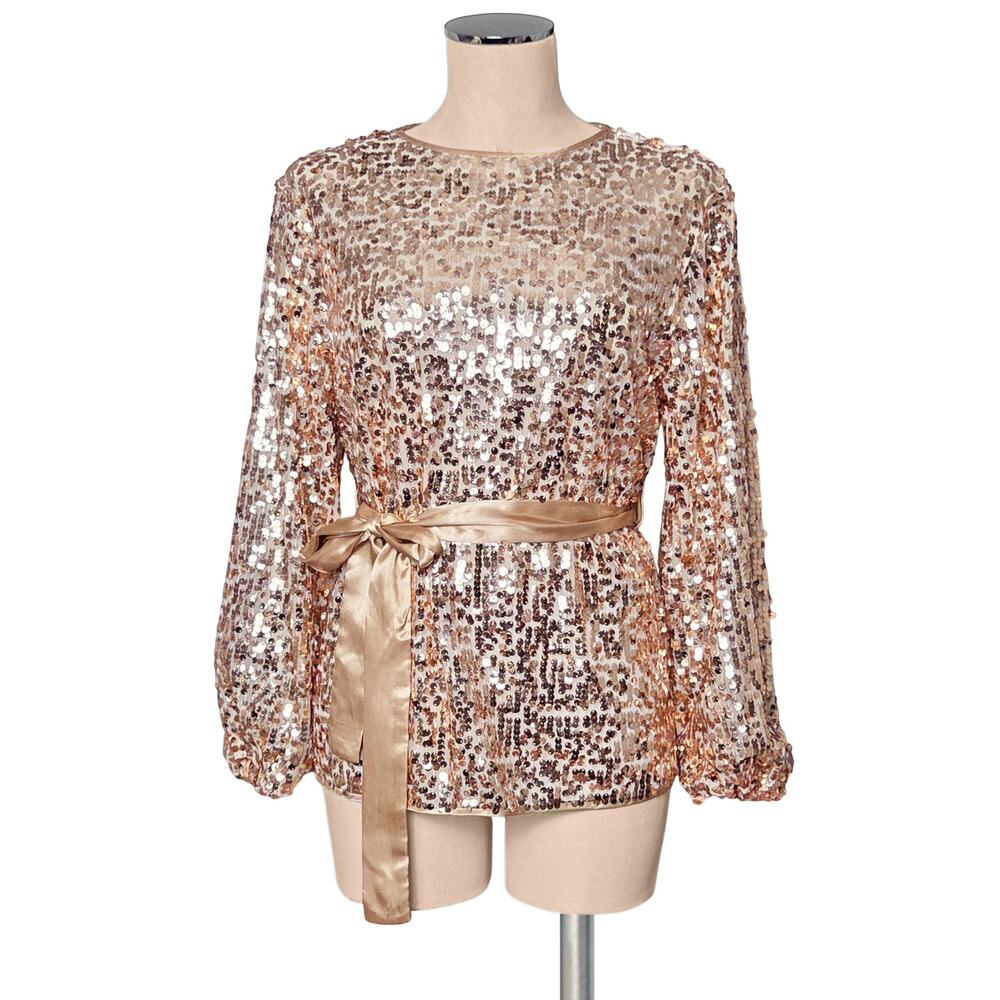 YUNI Los Angeles Gold Sparkle Sequins Shirt M